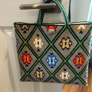 Vintage 1972 Columbia Minerva Needlepoint Tote Bag Bob Miller floral 8115 BEAUTY